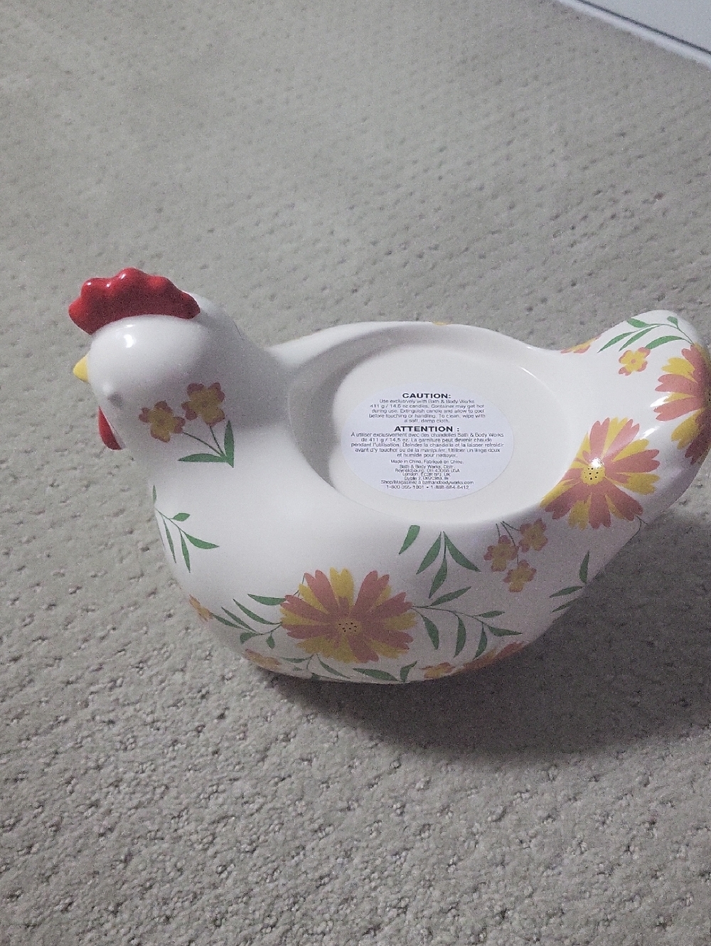 Bath & Body Works Chicken Candle Holder in White, Yellow & Pink